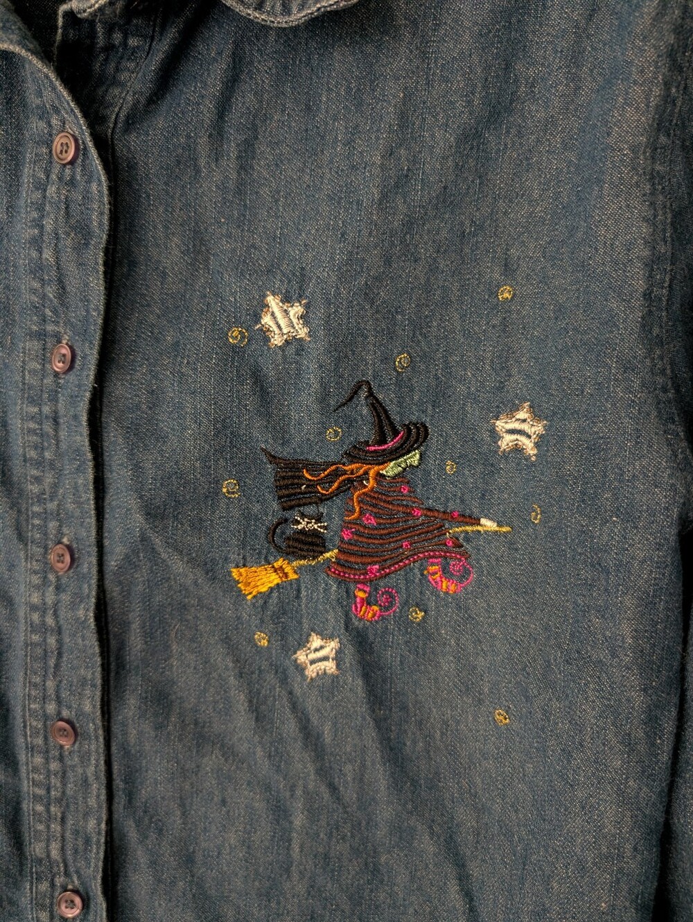 Classic Elements Denim Halloween Embroidered Shirt